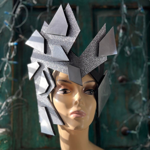 Chrome Core Metallic Headgear Sci-Fi Futuristic headdress costume headpiece geometric accessory