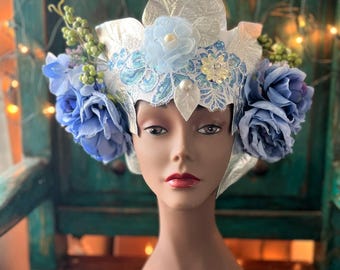Blauwe rozen bloemen Mucha godin boho hoofdtooi kroon zendspoel tovenaar hoed hoofdtooi kostuum mode-accessoire