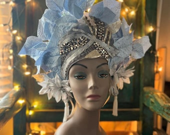 Water Maiden Blue Floral Metallic headdress halo costume crown headpiece accessory