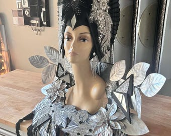 Metallic Orion Dramatic Goddess Fringe Headdress Crown with Collar Costume Set