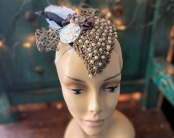 Kralen Parels en veren Cocktailuur bloemen spray bloemen tovenaar haar kostuum hoed accessoires