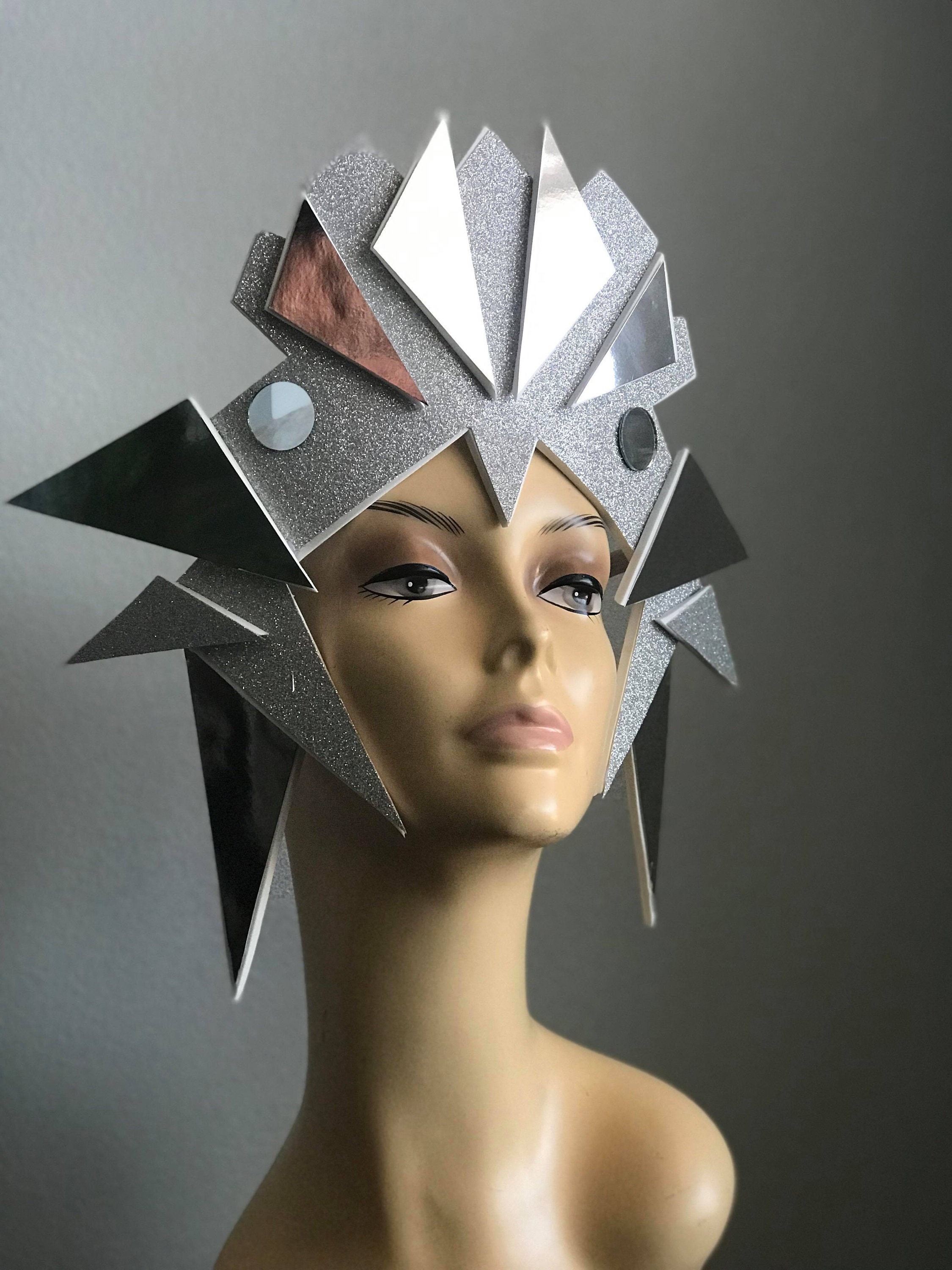 Queens Court Mirror Metallic Geometric Headgear Futuristic Headdress  Costume Face Crown Headpiece - Etsy