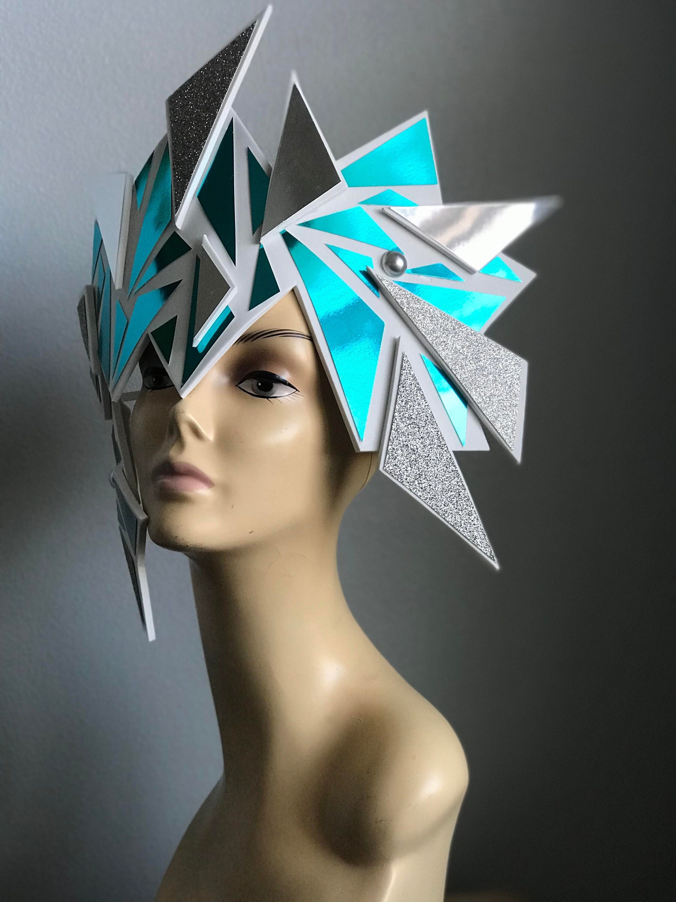TEAL Fractal Mirror Metallic Geometric Head Gear Futuristic Headdress  Costume Face Crown Headpiece - Etsy