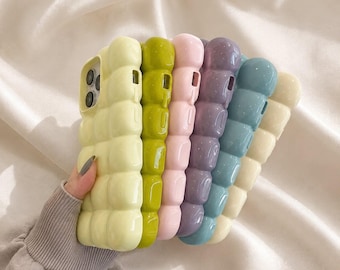 iPhone 15-11 3D Block Pattern Glossy Silicone Case – Shockproof Soft Cover