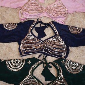 Handcrafted Mirror Work Designer Blouse | Traditional Indian Saree Blouse | Heavy Embroidered Backless Blouse | Halter Neck Blouse | Wedding
