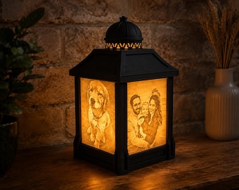 Personalisierte Fotolampe – Lithophanlaterne mit Ihren Fotos – Geschenk für Tierliebhaber und Familien – Erinnerungs-Nachtlicht für Geburtstage und Weihnachten