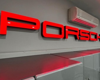 Letrero de garaje Porsche con letras, letrero de garaje 911 718 Panamera Taycan Cayenne Macan, insignia, escudo, decoración de garaje, arte de pared, logotipo, emblema
