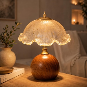 Vintage-Tischlampe aus Glas, Nachttischlampe mit Blumenmuster, gemütliches Deko-Geschenk für Zuhause