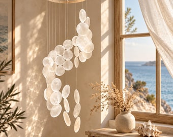 Capiz Shell Wind Chime, Coastal Home Decor, Boho Nursery, Housewarming Gift