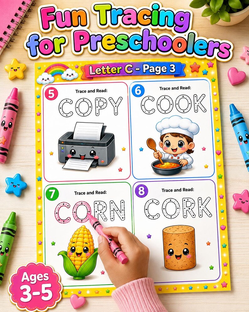 20 Words Letter C Tracing Workbook | Ages 3-5 + Bonus Certificate ...