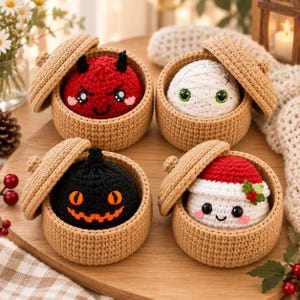 Crochet Dumpling & Steamer Basket Bundle, Crochet Food Amigurumi, No Sew Amigurumi, Cute Mini Crochet Pattern, Halloween Christmas Pattern,