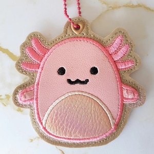 Pink Axolotl Squishy embroidered vinyl keychain