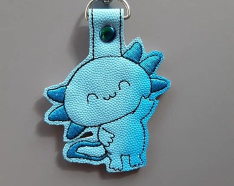 Axolotl embroidered keychain - Blue