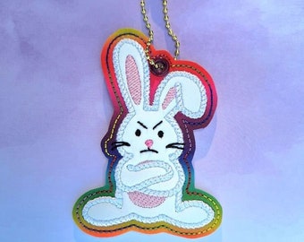 Grouchy Bunny Embroidered Bag Tag