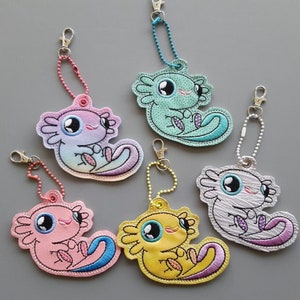 Axolotl embroidered vinyl keychain - Choice of color