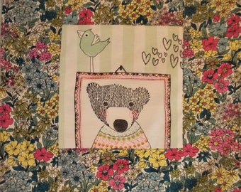 Minky Quilt - Bear in the flower Garden - Soft Mini Quilt