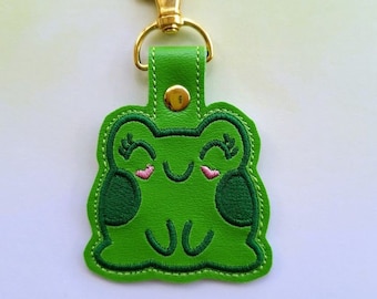 Happy Kawaii Frog - embroidered vinyl keychain