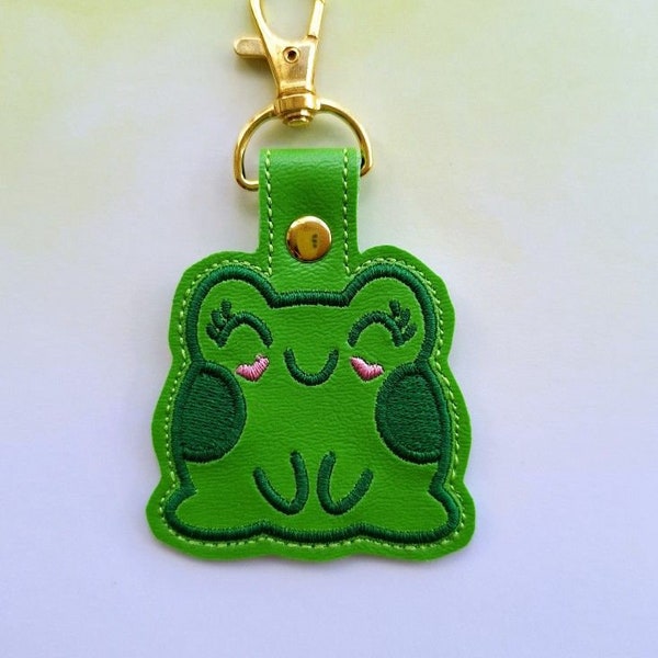 Happy Kawaii Frog - embroidered vinyl keychain