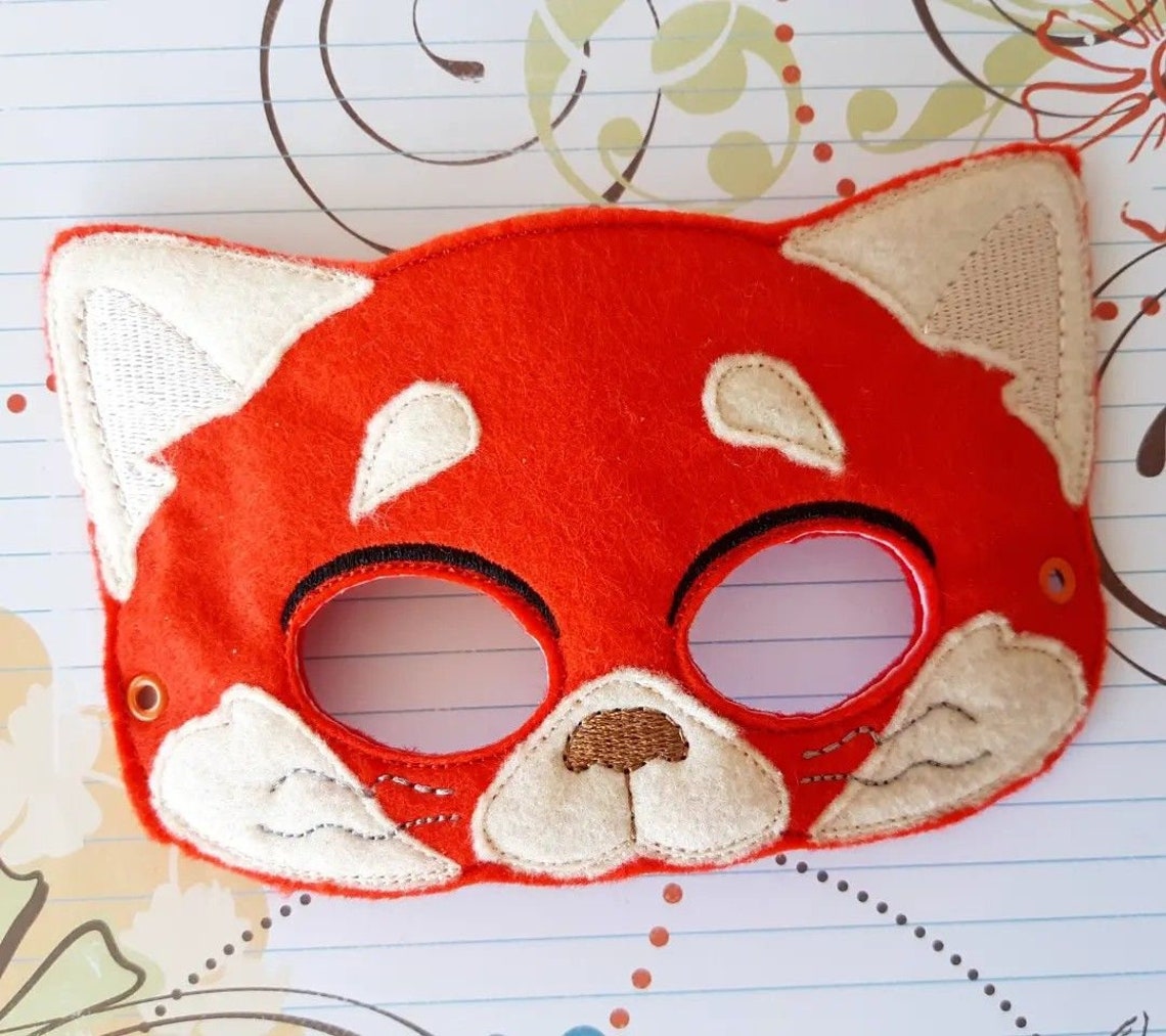 Child's Mask Red Panda Embroidered Felt Etsy