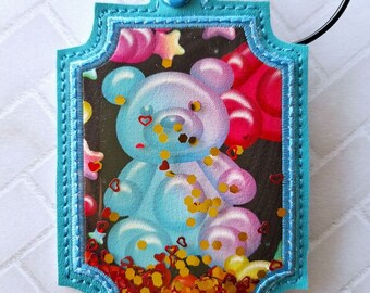 Gummy Bear frame - Embroidered vinyl bag Tag Keychain