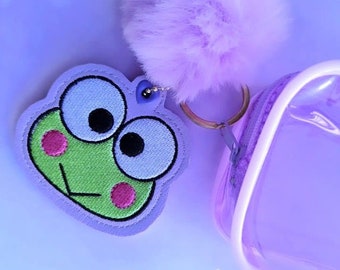 Green Frog  - Embroidered Keychain and mini clear zipper pouch