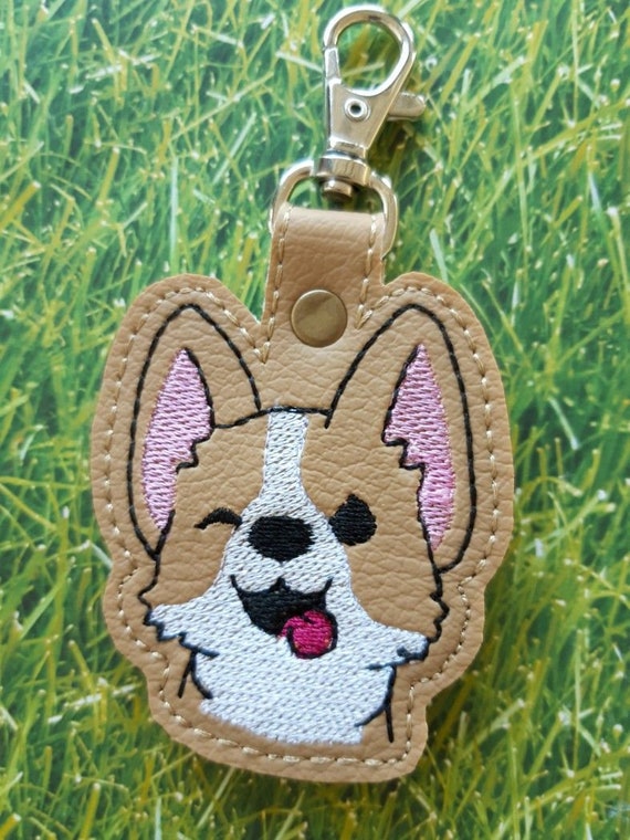 Embroidered Vinyl Corgi pup Key chain