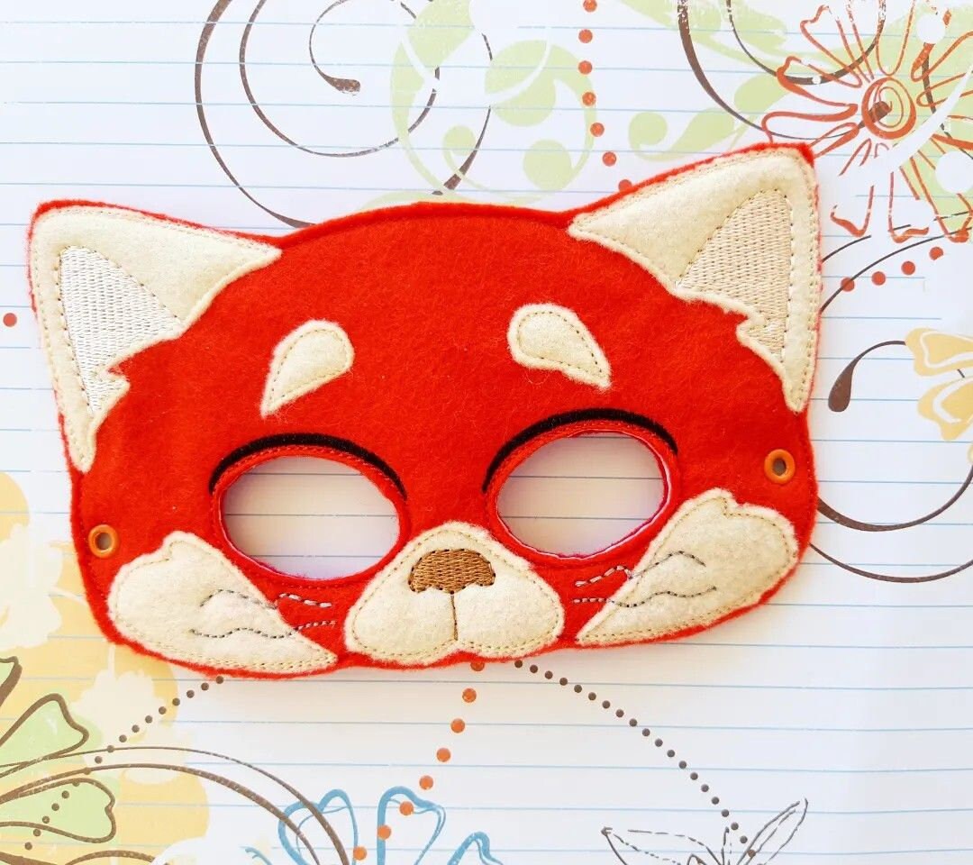 Child's Mask Red Panda Embroidered Felt Etsy