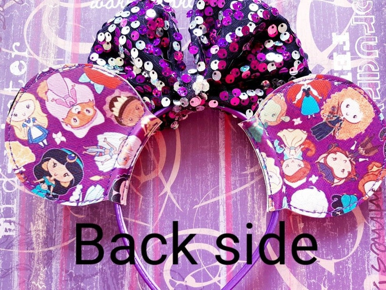 Purple Princesses with sequin center Bow Mouse Ears style Headband