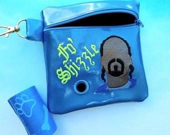 Shizzle - Embroidered vinyl pouch for Dog waste bags - with clip to hook on leash - Includes roll of Bags