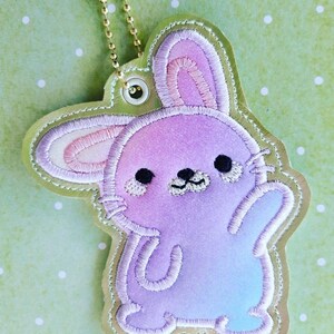 Embroidered key chain - Pastel fluffy Bunny