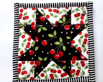 Square Quilted mat - Cherries Star quilt block