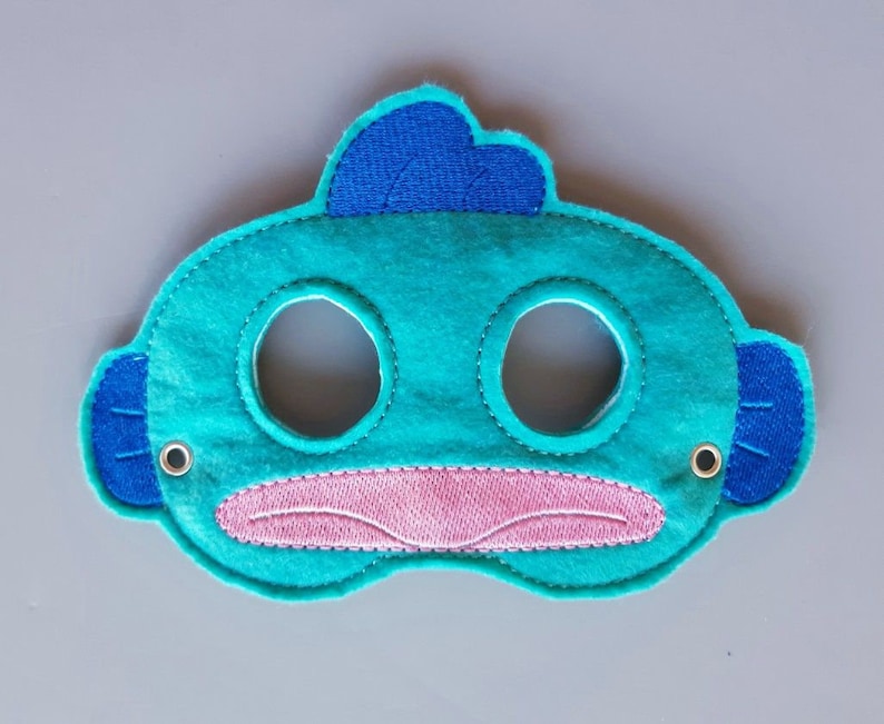 Children's Embroidered felt mask Blue Fish image 1