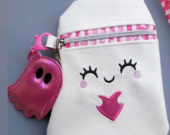 Ghost shaped Crossbody purse with a pink ghost keychain