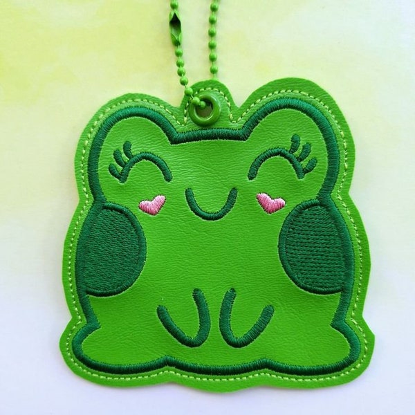Happy Kawaii Frog - embroidered vinyl Bag Tag