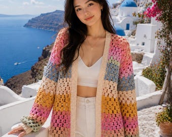 Modèle de gilet au crochet « Grandma Stitch », pull oversize, PDF pour débutants (téléchargement instantané)