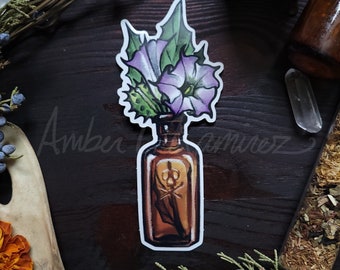 DISCOUNTED VINYL Datura Amber Poison Bottle STICKER by Amber Ramirez