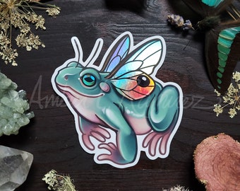 HOLOGRAPHIC Pink Glasswing Fairy Frog STICKER by Amber Ramirez