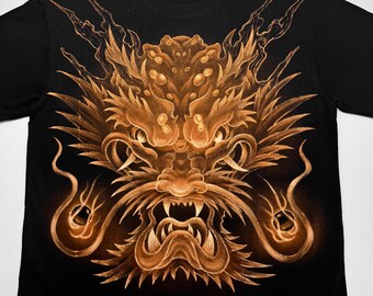 Hand-Painted Bleach Art T-Shirt, Japanese Dragon Design, Japanese Streetwear Tee