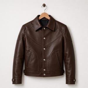 Men’s Dark Brown Leather Jacket, Vintage Western Snap Button Jacket, Classic Cowboy Biker Coat, Handmade Leather Outerwear