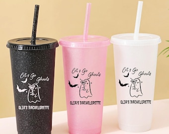 Personalized Halloween Cold Cup, Let's Go Ghouls Bachelorette Tumbler, Custom Name Ghost Cup, Spooky Bride Party Favor