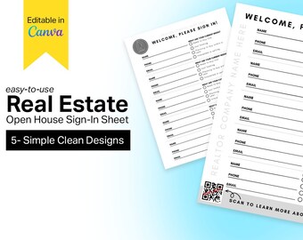EDITABLE Open House Sign in Sheets Real Estate Printable Realtor Canva ...