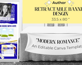 Author Retractable Banner Template: Modern Romance (33.5x80" Canva Digital Download)