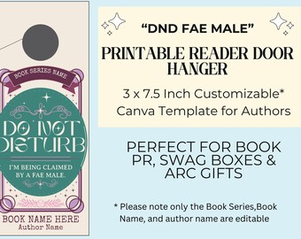 Fae Male Reader Door Hanger: Customizable DIY Book Swag Canva Template (Digital Download)