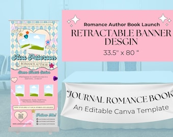 Romance Author Retractable Banner Template: Book Signing Event (Canva, 33.5x80")