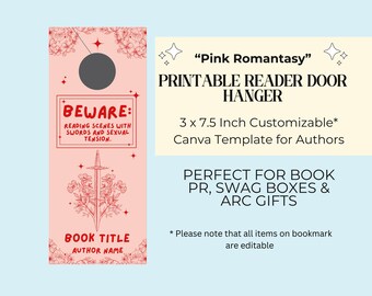 Pink Romantasy Reader Door Hanger: Customizable DIY Book Swag (Canva Template)