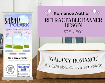 Romance Author Retractable Banner Template: Galaxy Design (33.5x80" Canva Digital Download)