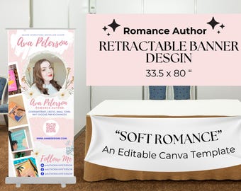 Romance Author Retractable Banner Template: Book Signing Event (Canva, 33.5x80")