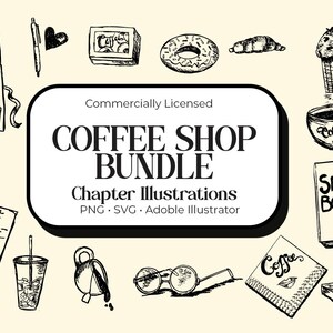 Illustrationspaket med romantiskt kafé: PNG-, SVG- och AI-filer (digital nedladdning för kommersiellt bruk)