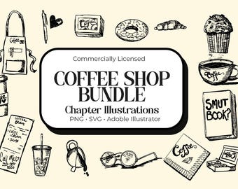 Romance Coffee Shop Illustration Bundle: PNG, SVG, AI Files (Commercial Use Digital Download)