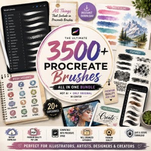 3500+ Procreate Brushes Bundle | Watercolor, Ink, Texture, Calligraphy (Digital Download